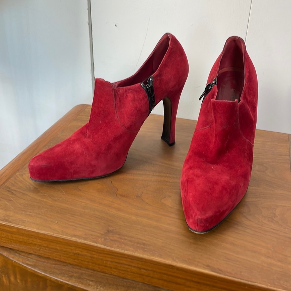 Red Casadei Suede platform booties shooties